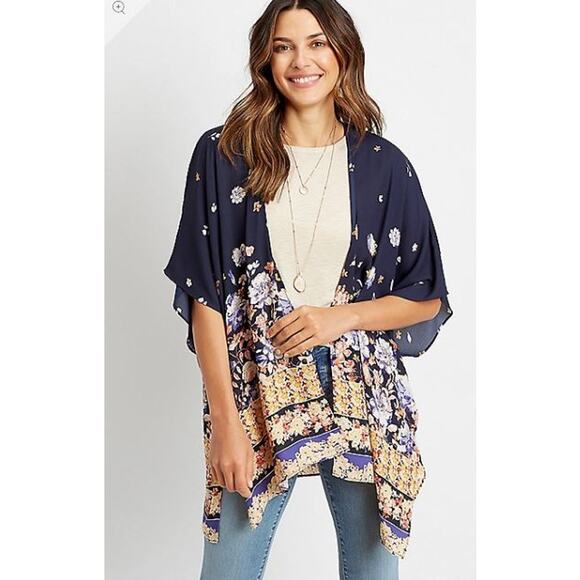 Maurice’s Top Women's O/S Floral Print Open Front Short Sleeve Multicolor - Picture 1 of 8
